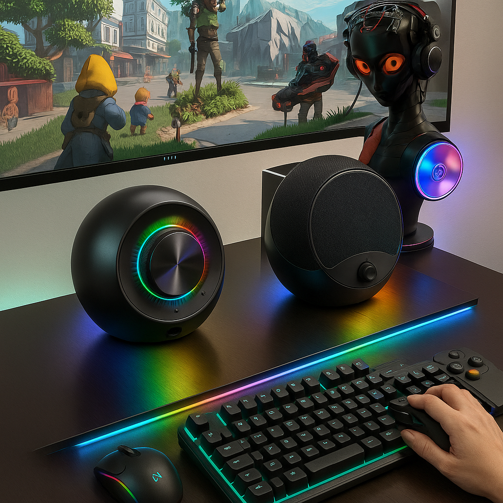 New Fashion Design Computer Fabric 2.0 Rgb Gaming USB Wired Home Office Game Audio Desktop PC Gaming Speakers Altavoces