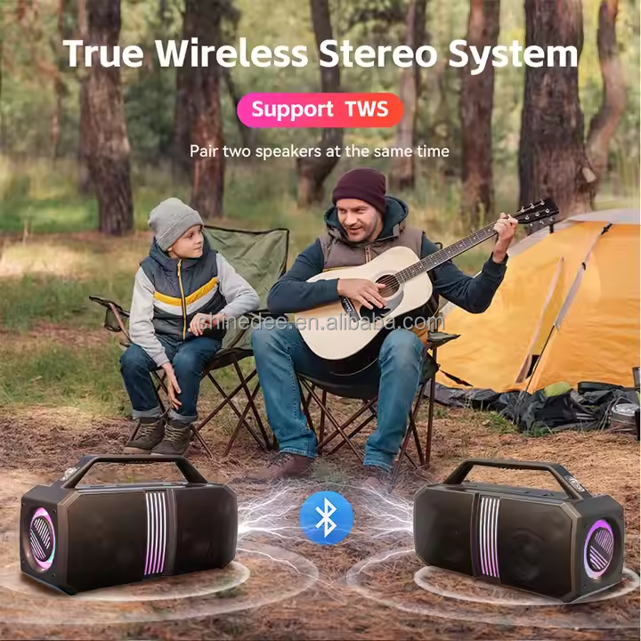 High Power 60W Wireless Speaker Deep Bass Boombox Outdoor Waterproof Portable Party  Luminous  Audio Speaker with RGB LED Lights