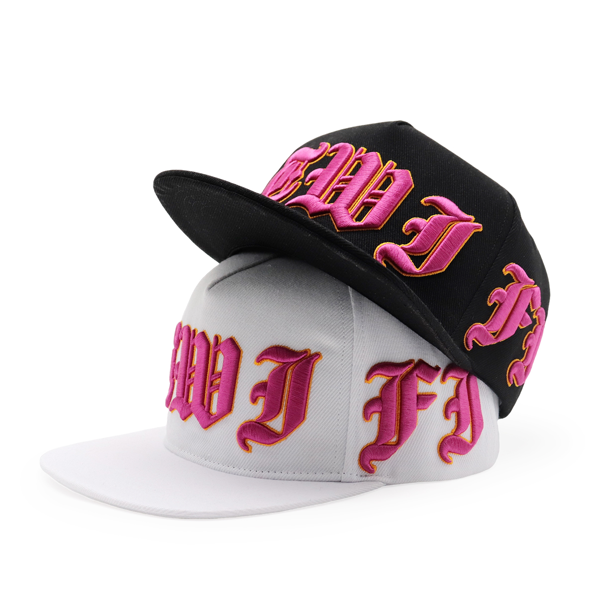3D Gothic Embroidered Snapback Hat – Black & White