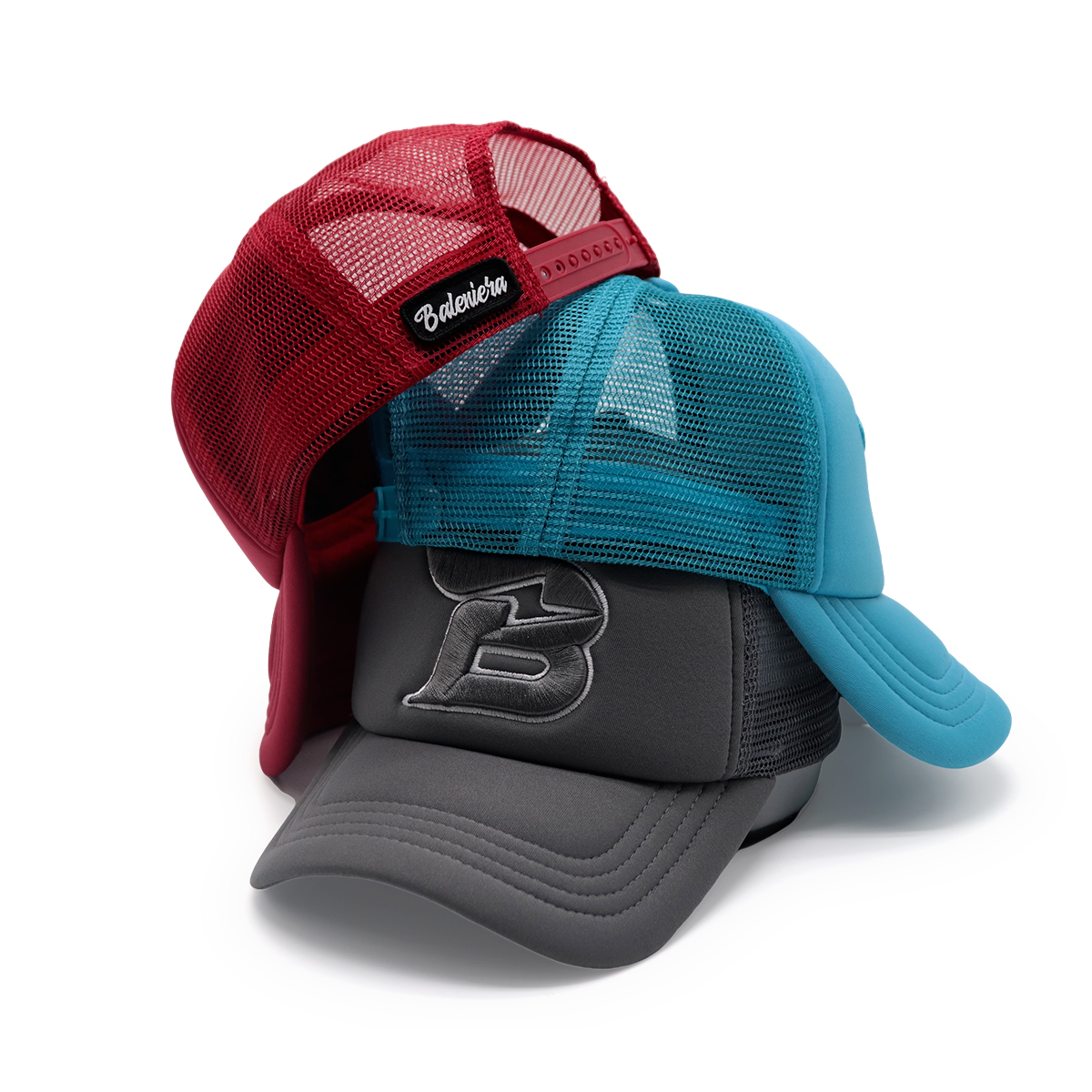 3D Embroidered B Trucker Hat – Light Blue Mesh Snapback Cap, Custom Baseball Hat, Unisex Adjustable