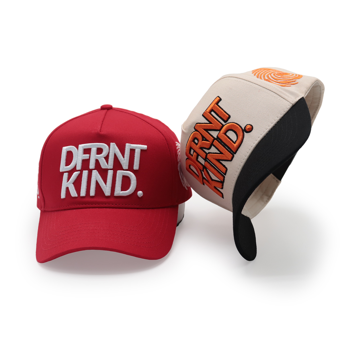 DFRNT KIND. Embroidered Baseball Caps – Colorblock & Red, Adjustable, Unisex Street Style Hats