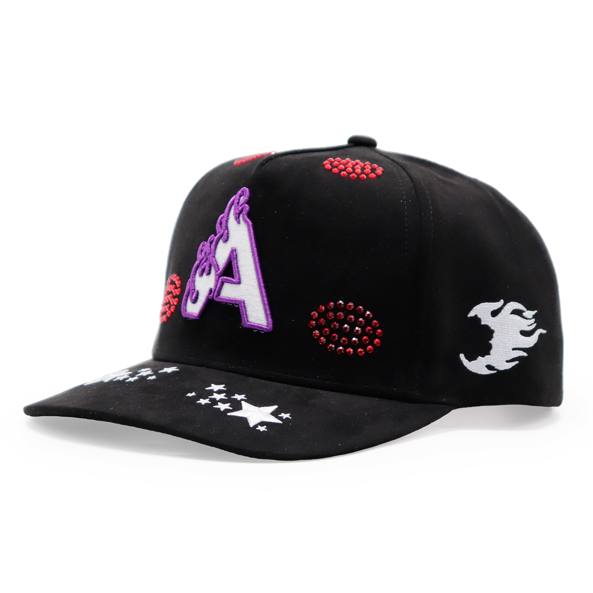 3D Embroidery Logo Black Baseball Caps, Flame & Star Pattern, Adjustable Unisex Hip-hop Cap (Los Angeles / Fitwell / A Letter)
