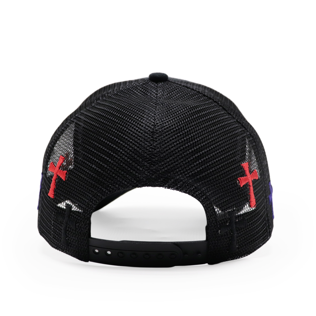 Black Church Embroidery Trucker Hat with Multicolor Crosses