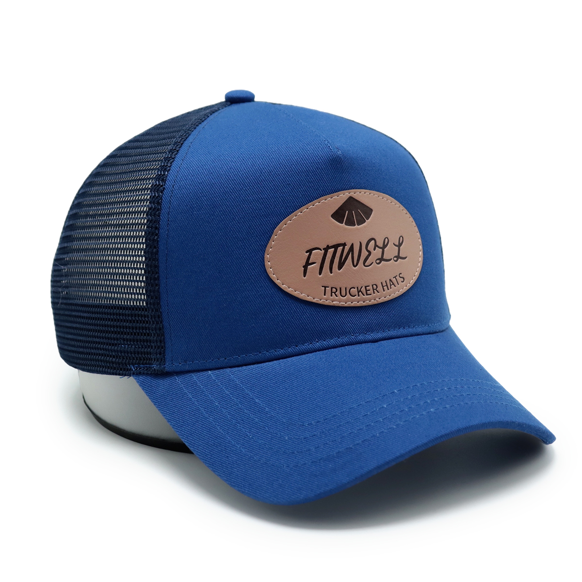 Custom Leather Patch Trucker Hat – Mesh Back Snapback Cap with Logo Badge