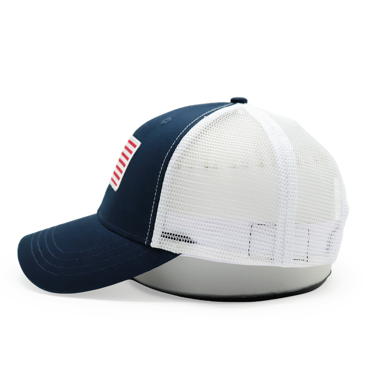 USA Flag Mesh Trucker Cap – Adjustable Classic Closure, American Flag Embroidered Hat (Red & Navy)
