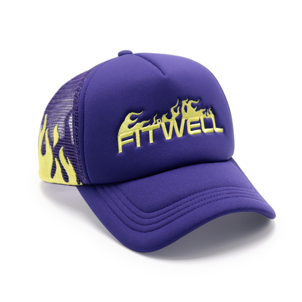 Fitwell Flame Embroidery Trucker Cap Adjustable Mesh Baseball Hat for Men and Women