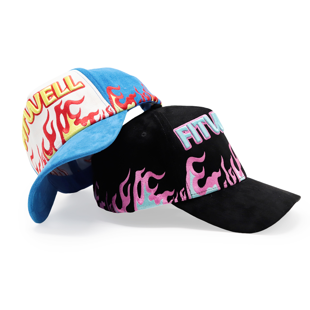 Faux Suede Flame Embroidered Baseball Cap – Trendy Streetwear, Unisex, Adjustable