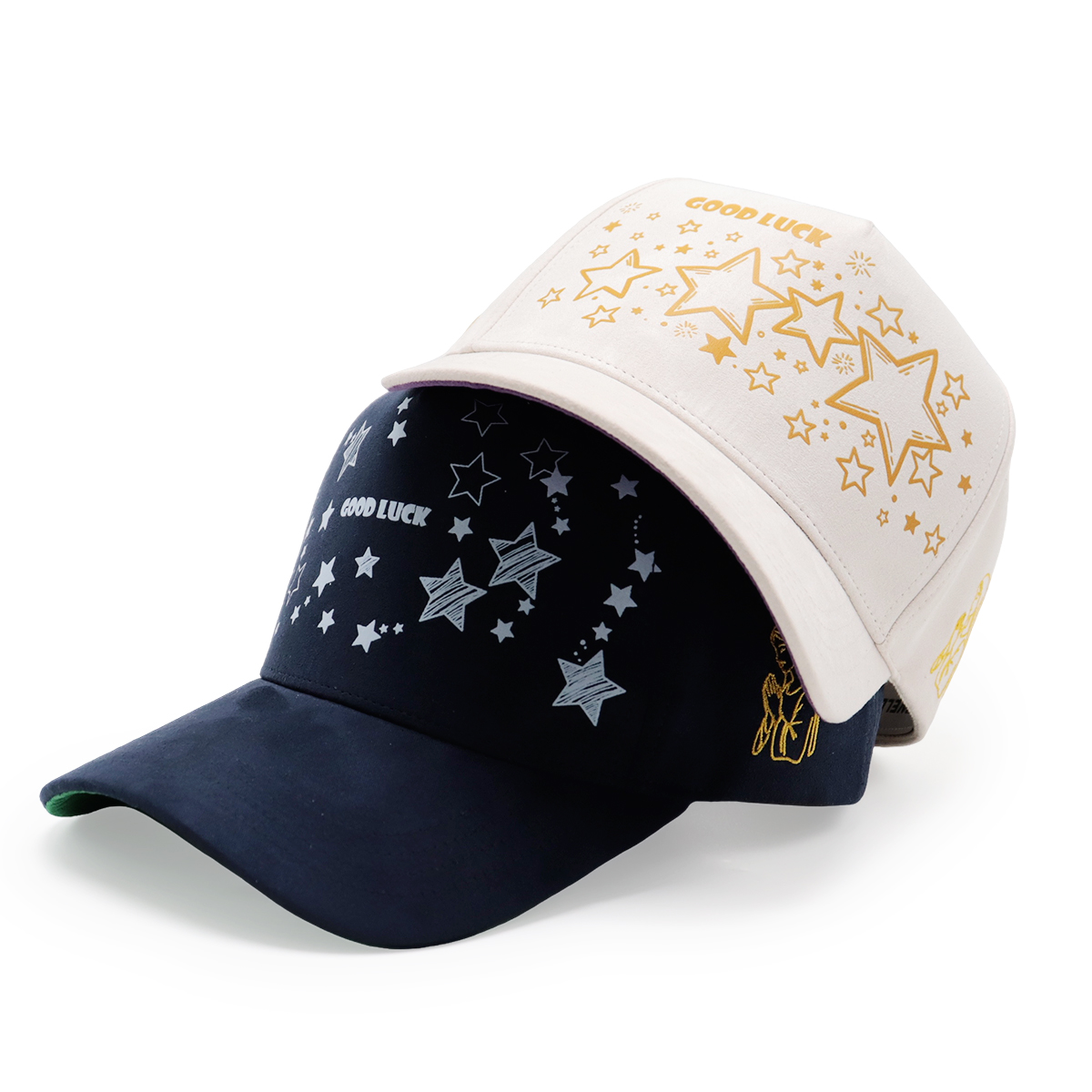 Suede Baseball Cap with English Heat Transfer Logo & Star Pattern, Adjustable Unisex Outdoor Sun Hat (Black/Beige)