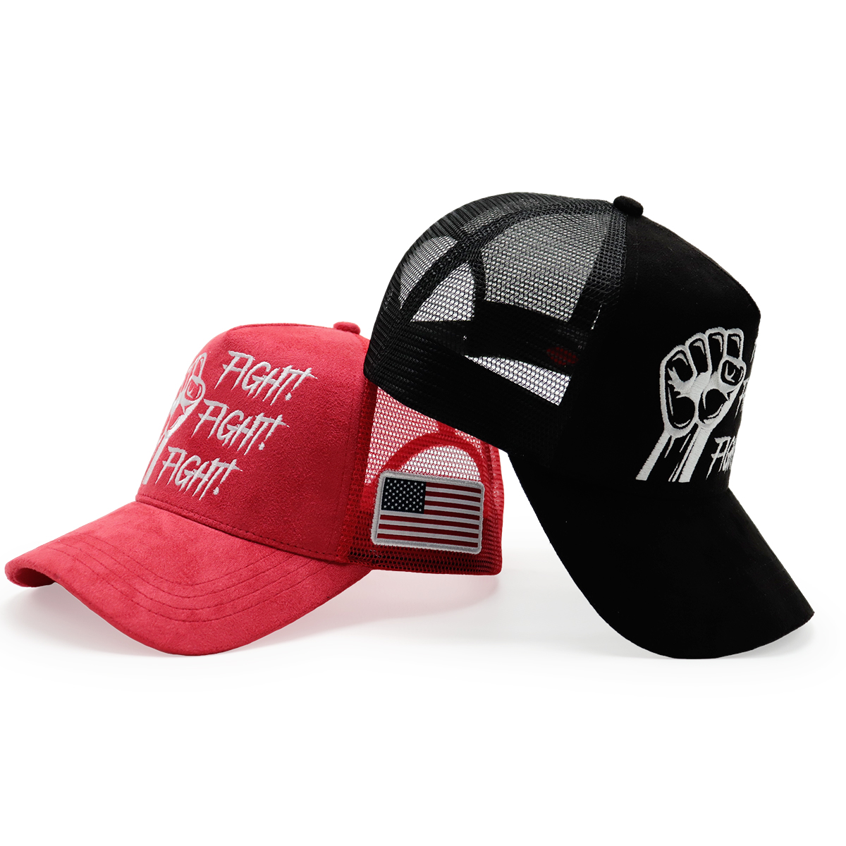 Fitwell Velvet Flat Embroidery Trucker Cap, American Street Style Mesh Hat, Fight Letter Design