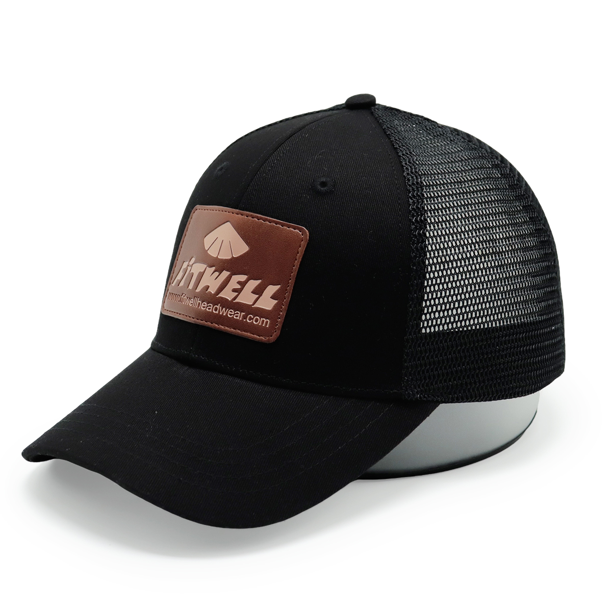 Fitwell Leather Patch Mesh Trucker Hat | Classic Unisex Baseball Cap