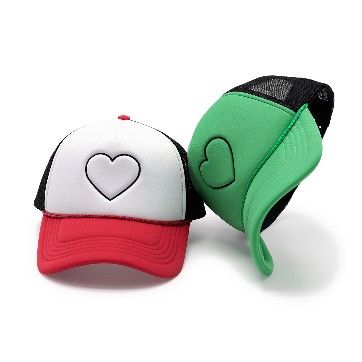 Rope Custom Trucker Hats with Heart Embroidery, Mesh Back, Adjustable Snapback, Unisex