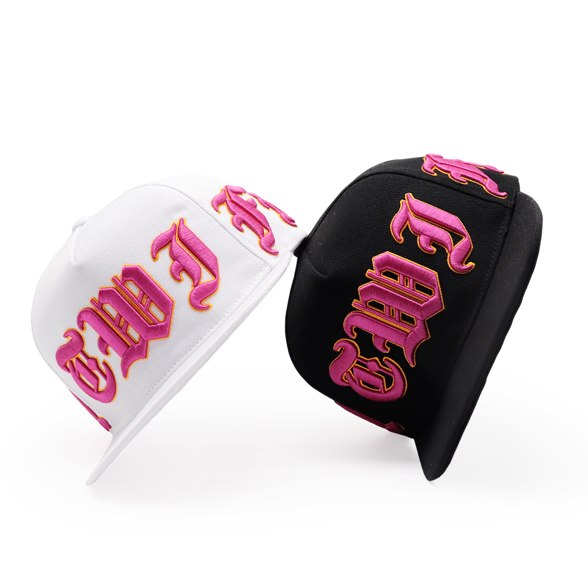 3D Gothic Embroidered Snapback Hat – Black & White