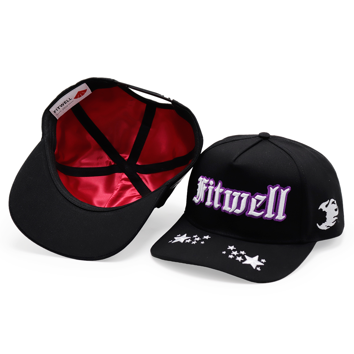 3D Embroidery Logo Black Baseball Caps, Flame & Star Pattern, Adjustable Unisex Hip-hop Cap (Los Angeles / Fitwell / A Letter)