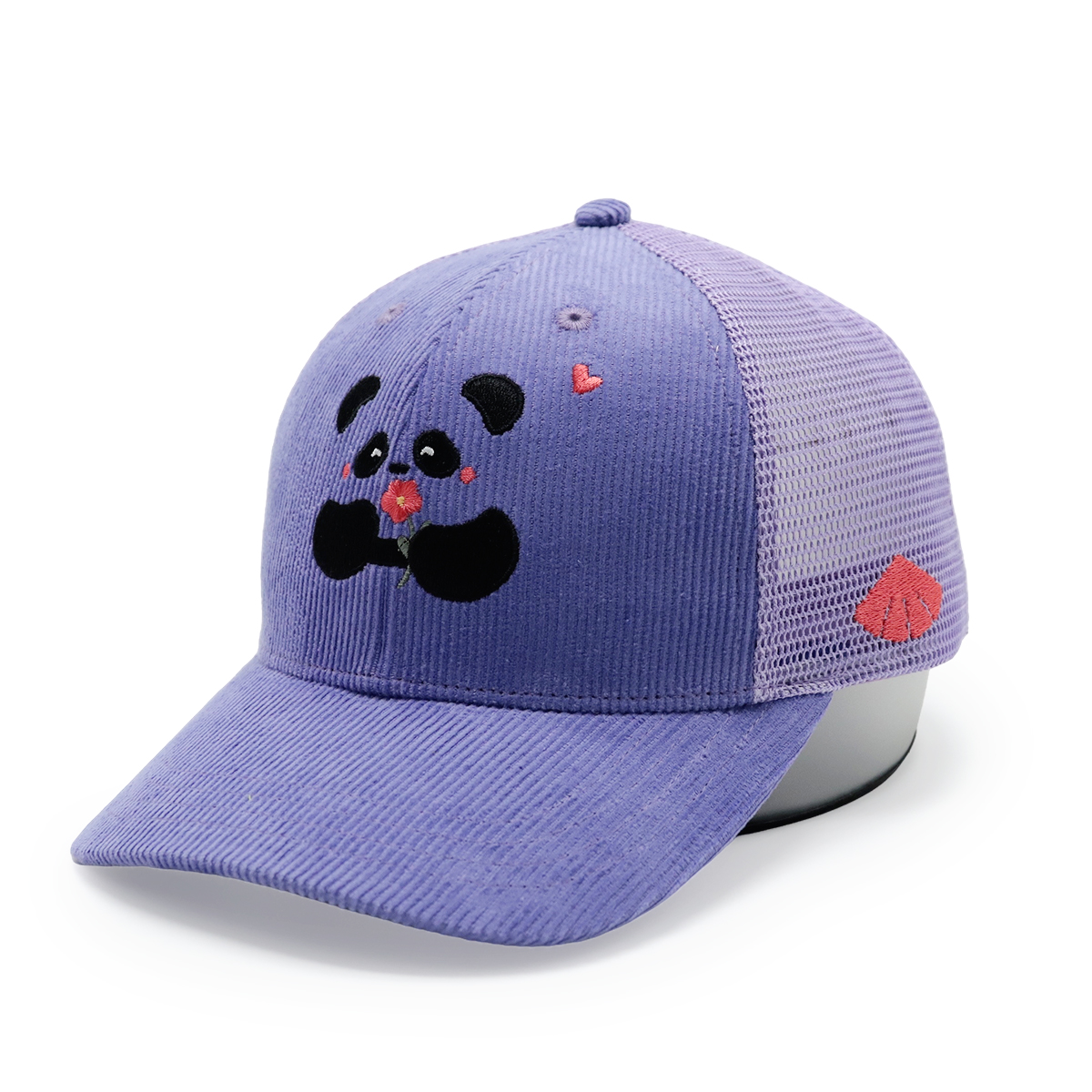Cute Panda Embroidery Corduroy Mesh Trucker Hat for Kids and Adults