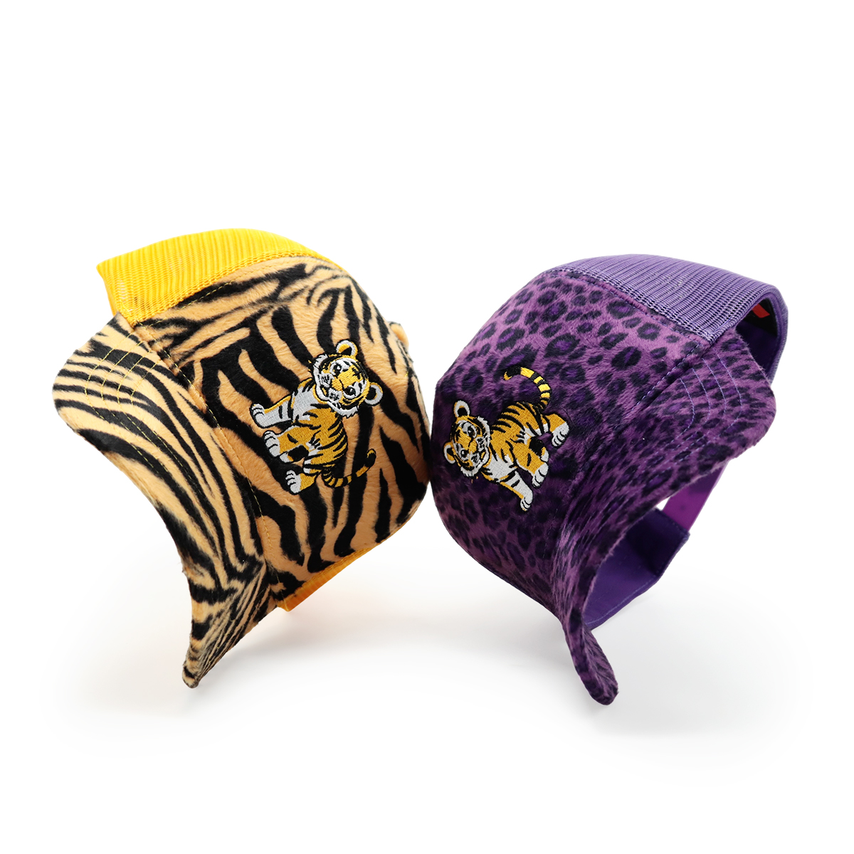 Velvet Animal Pattern Mesh Trucker Hat with Embroidered Tiger Logo