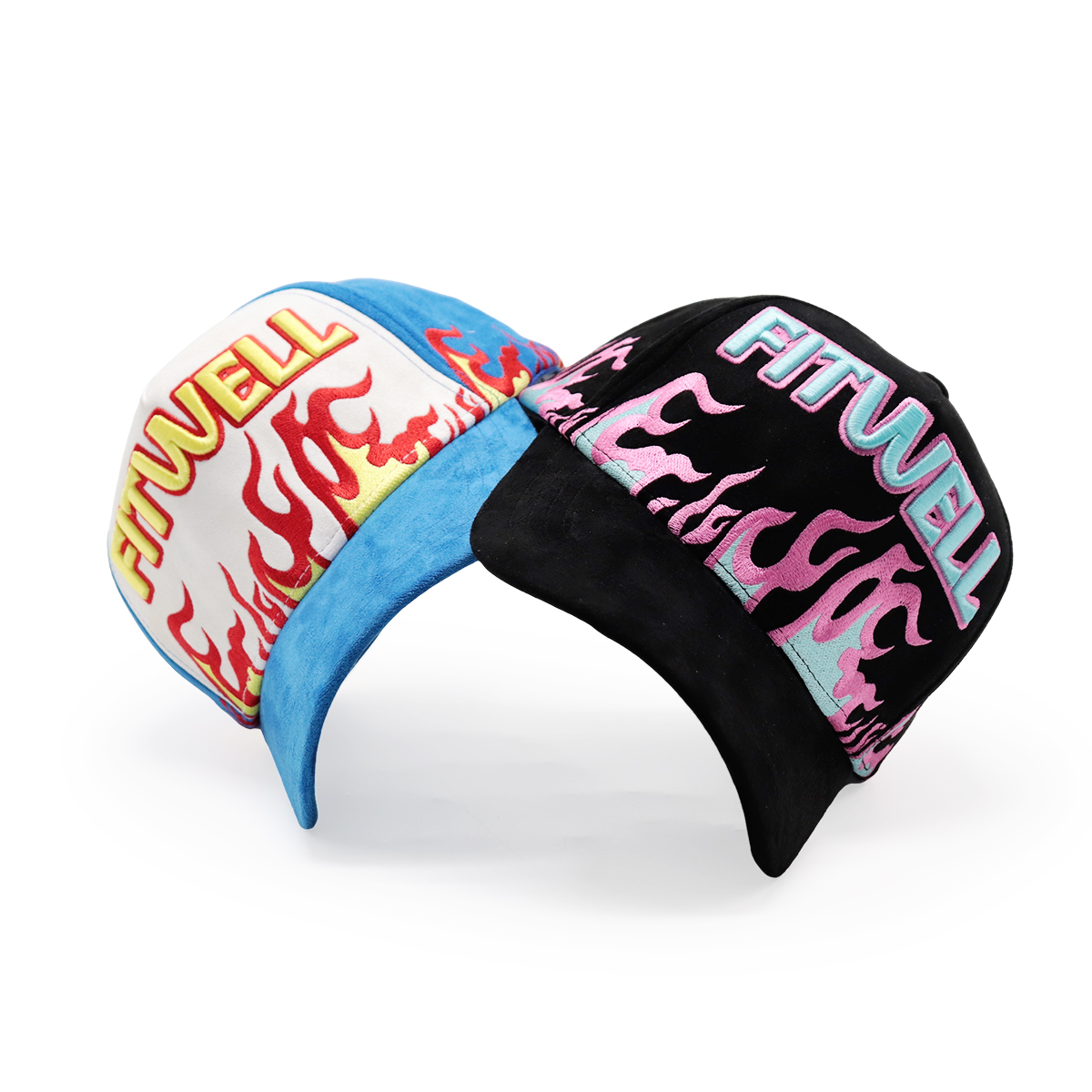 Faux Suede Flame Embroidered Baseball Cap – Trendy Streetwear, Unisex, Adjustable