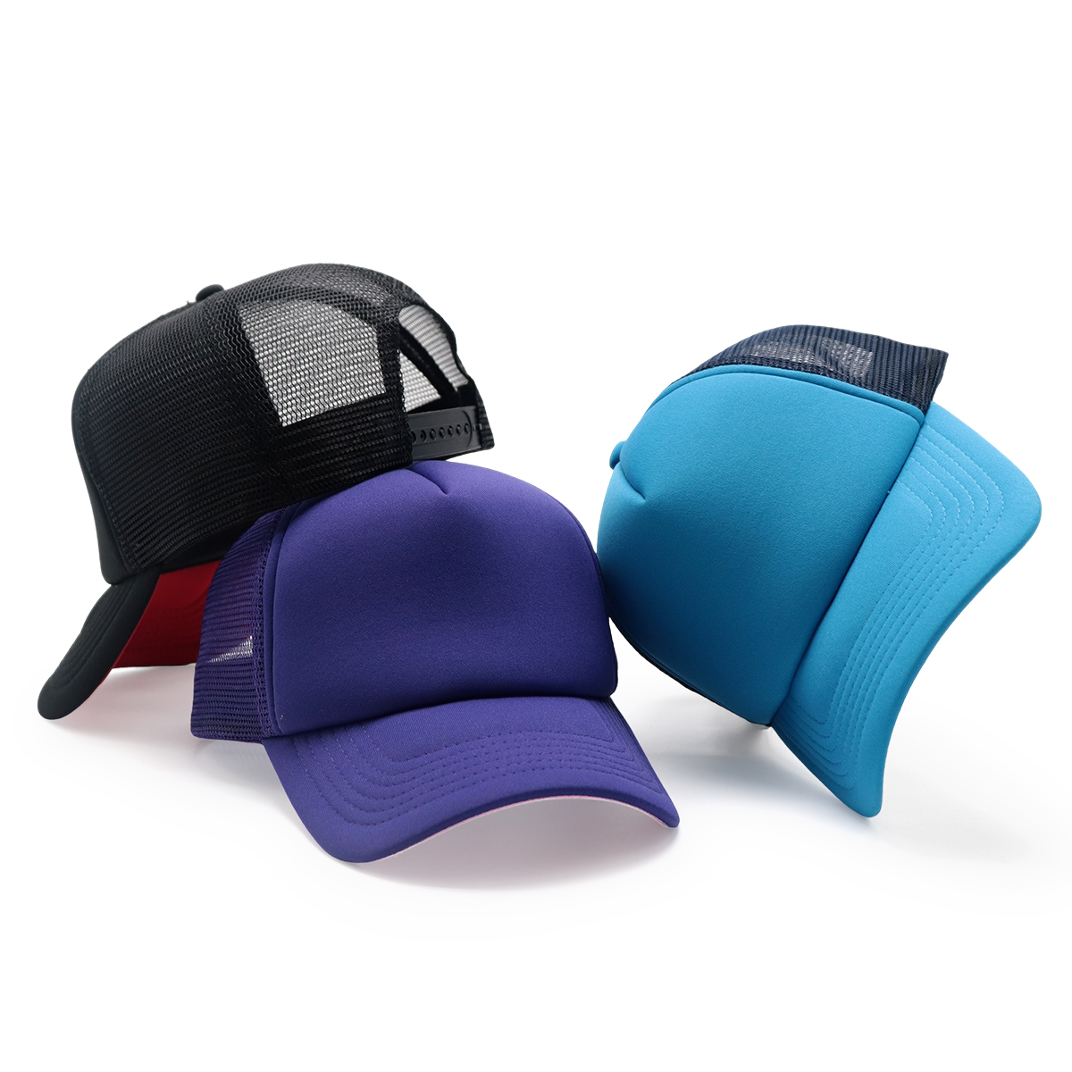 Adjustable Navy Blue Purple Trucker Cap with Mesh Back for Outdoor Sports