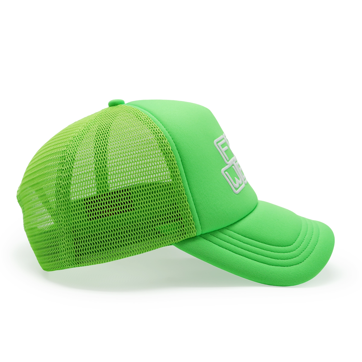 Fitwell Neon Puff Print Trucker Cap, 3D Logo Mesh Hat, Trendy Sports Adjustable Snapback