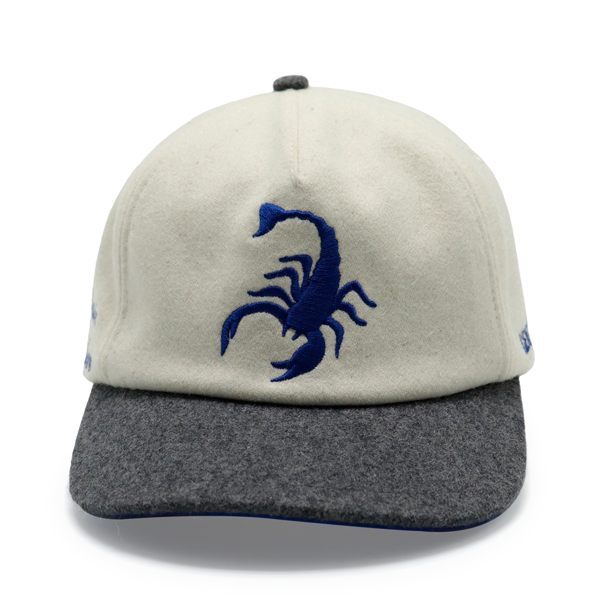 Two-Tone Scorpion Embroidered Wool Baseball Cap – Cream & Charcoal Gray