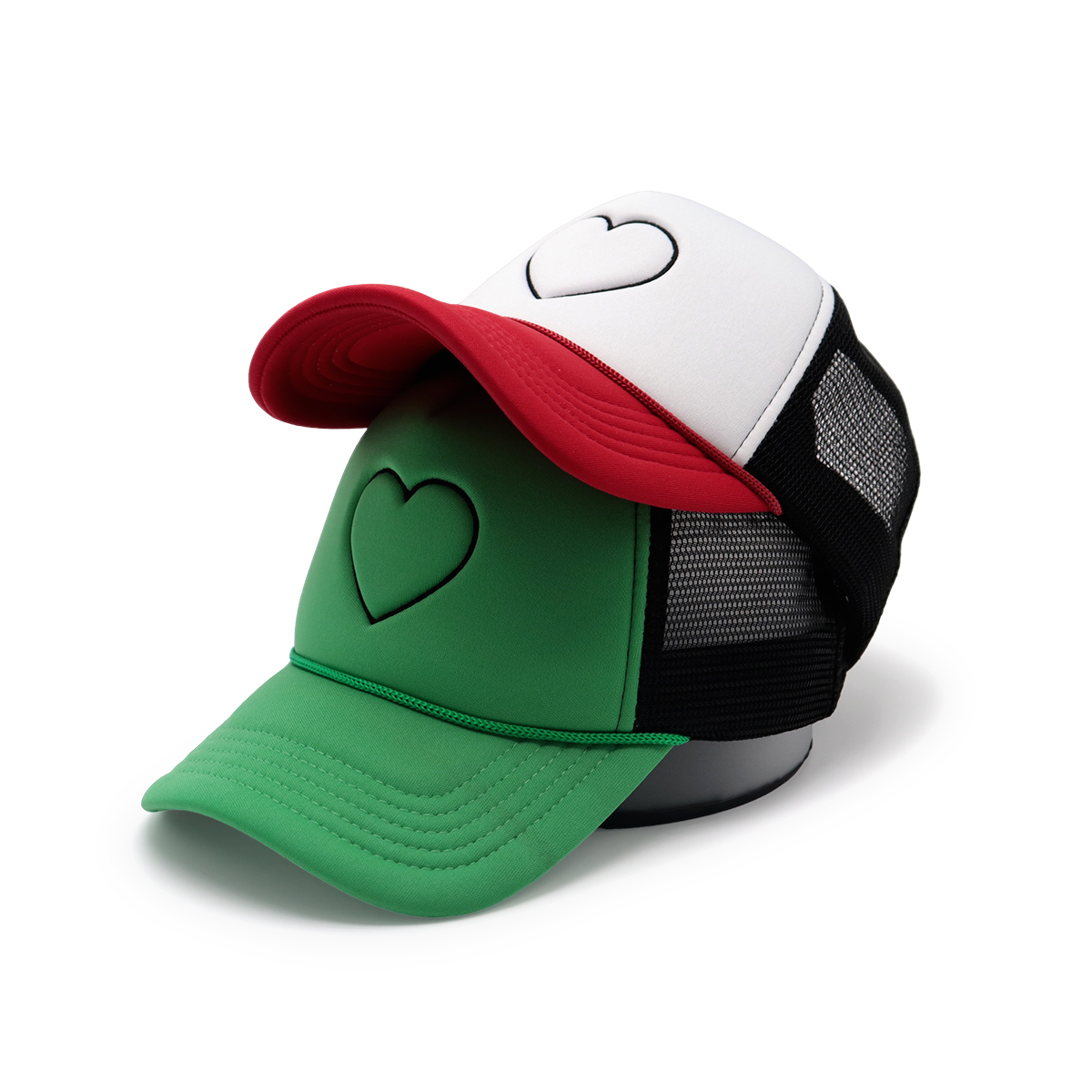 Rope Custom Trucker Hats with Heart Embroidery, Mesh Back, Adjustable Snapback, Unisex