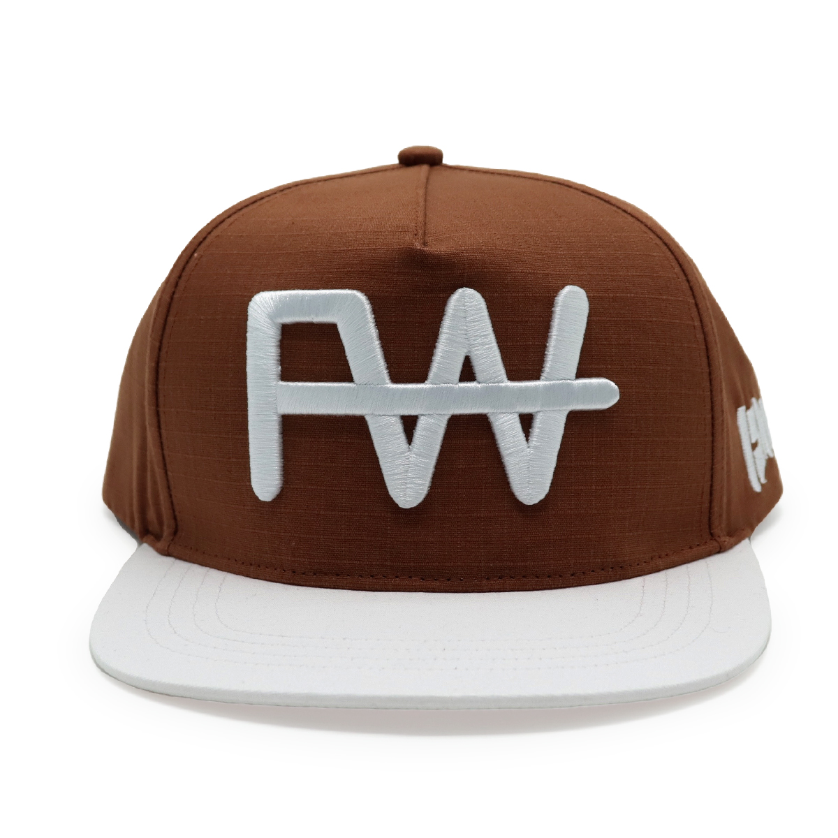 Brown & White FW 3D Embroidered Flat Brim Snapback Hat