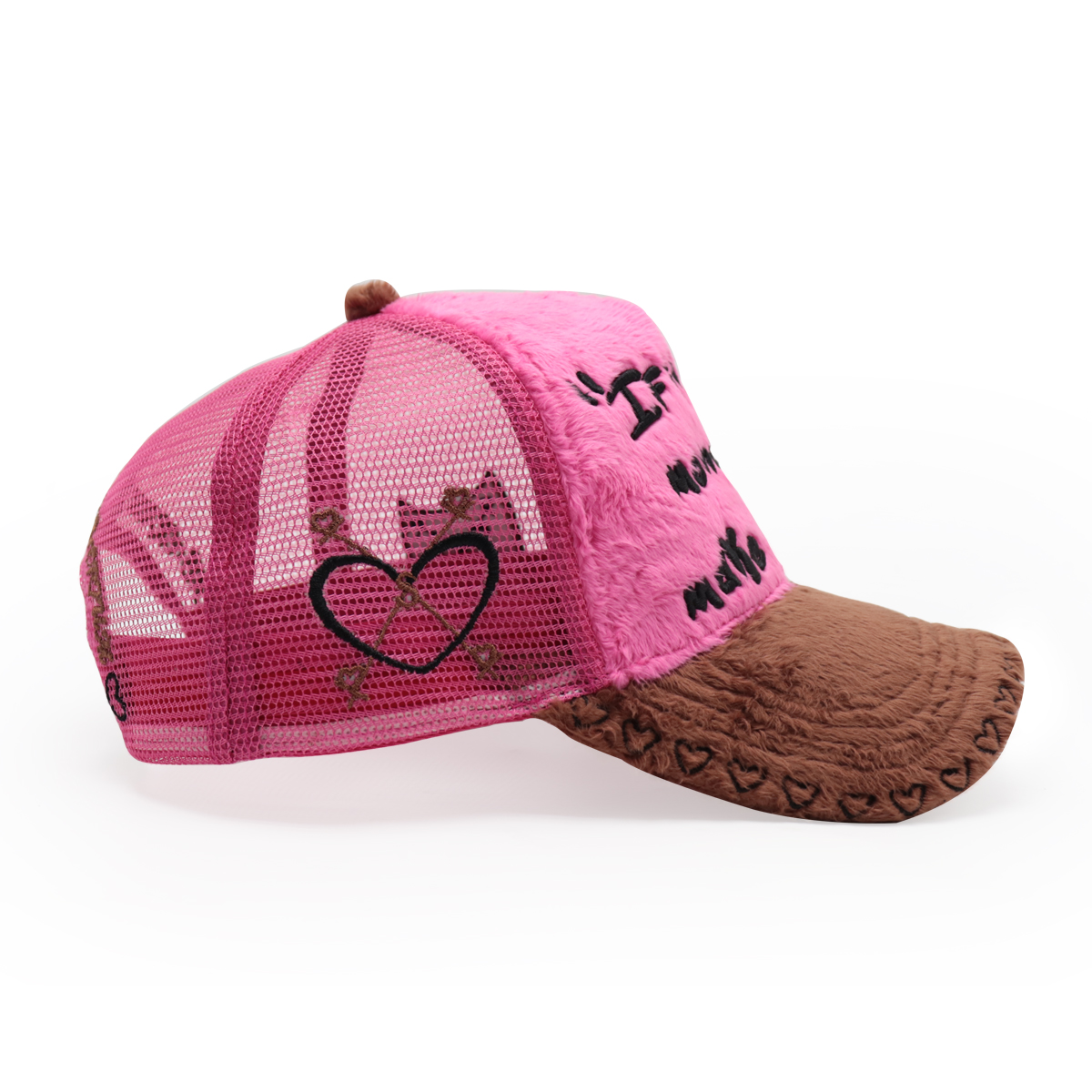 FITWELL Fuzzy Patchwork Trucker Hat – Embroidered Plush Mesh Baseball Cap