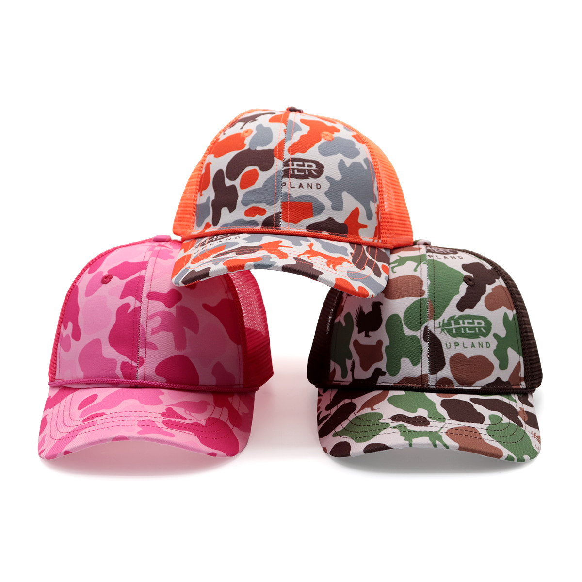Curved Brim Rope Custom Trucker Hats – Camo Mesh Adjustable Cap Design Your Own Logo