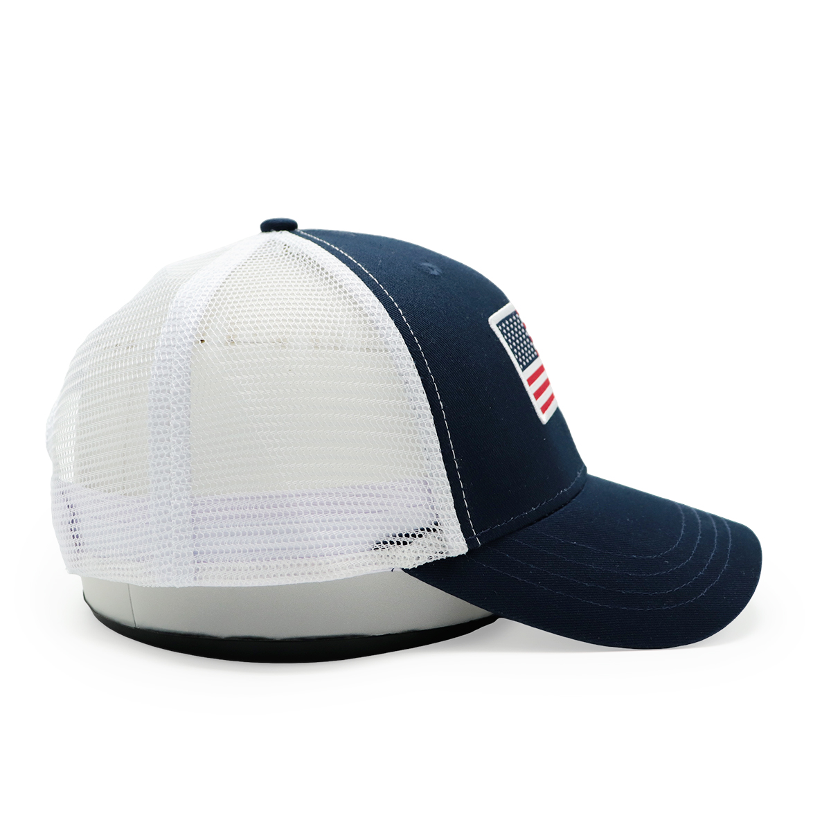 USA Flag Mesh Trucker Cap – Adjustable Classic Closure, American Flag Embroidered Hat (Red & Navy)
