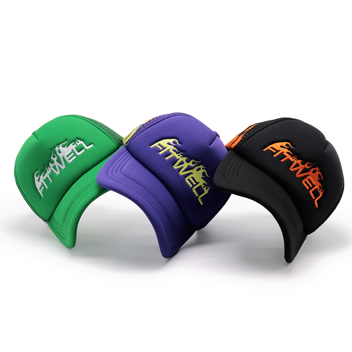 Fitwell Flame Embroidery Trucker Cap Adjustable Mesh Baseball Hat for Men and Women
