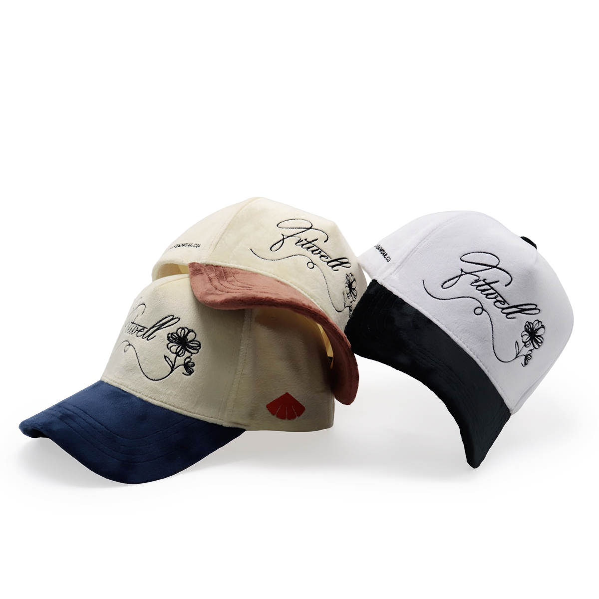 Velvet Embroidered Baseball Cap – Elegant Script & Floral Design, Unisex, Adjustable