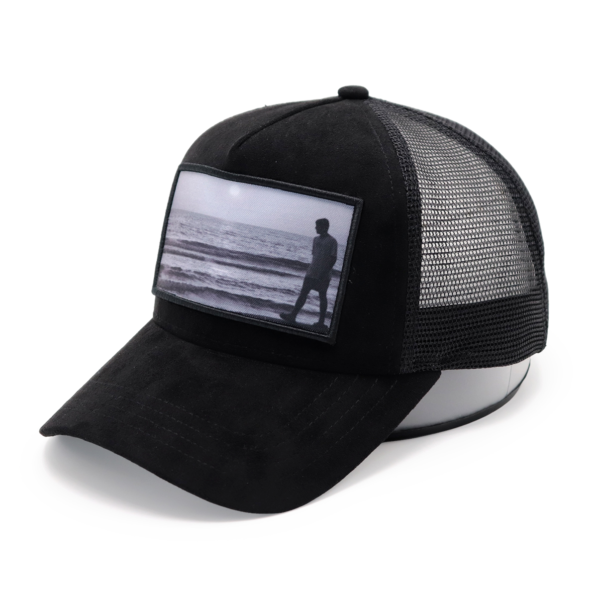 Blue Suede Mesh Trucker Hat – Scenic Patch Baseball Cap, Adjustable Outdoor Cap for Men and Women