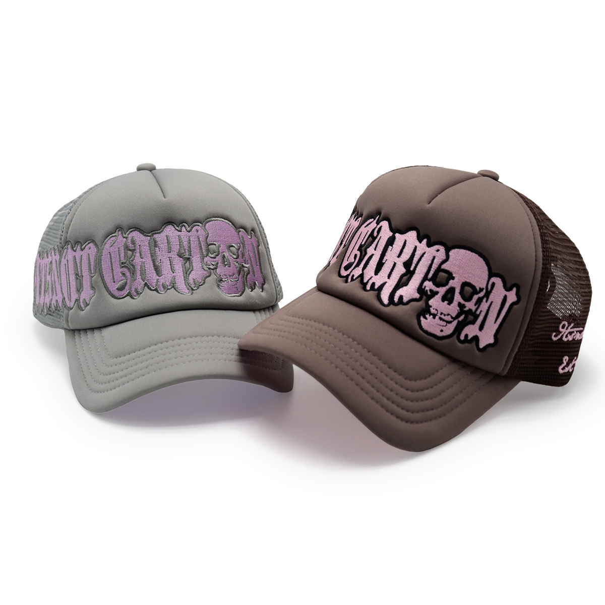 Gothic Skull Embroidered Trucker Cap – Adjustable Mesh Streetwear Hat