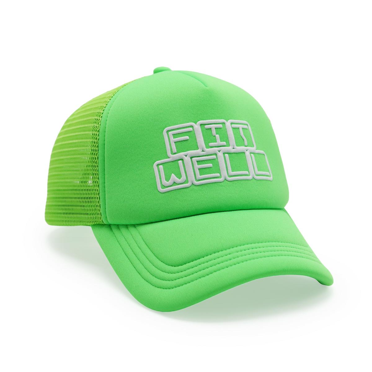 Fitwell Neon Puff Print Trucker Cap, 3D Logo Mesh Hat, Trendy Sports Adjustable Snapback