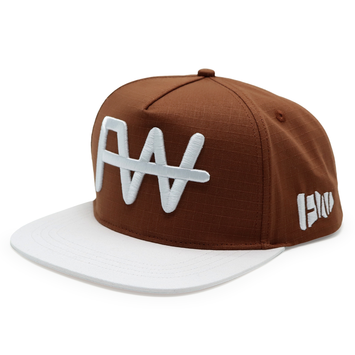 Brown & White FW 3D Embroidered Flat Brim Snapback Hat