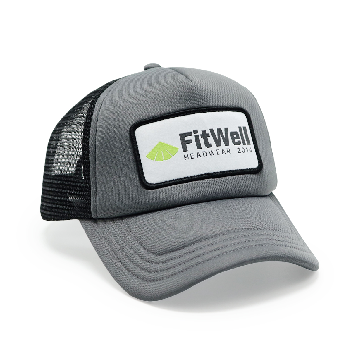 FitWell Headwear 2014 Grey Mesh Trucker Cap – Vintage Style Patch Hat