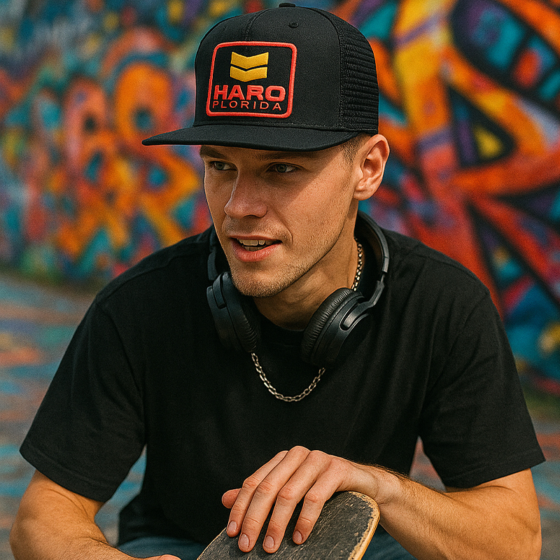 HARO FLORIDA Flat Brim Mesh Trucker Hat – Unisex Adjustable Snapback Cap