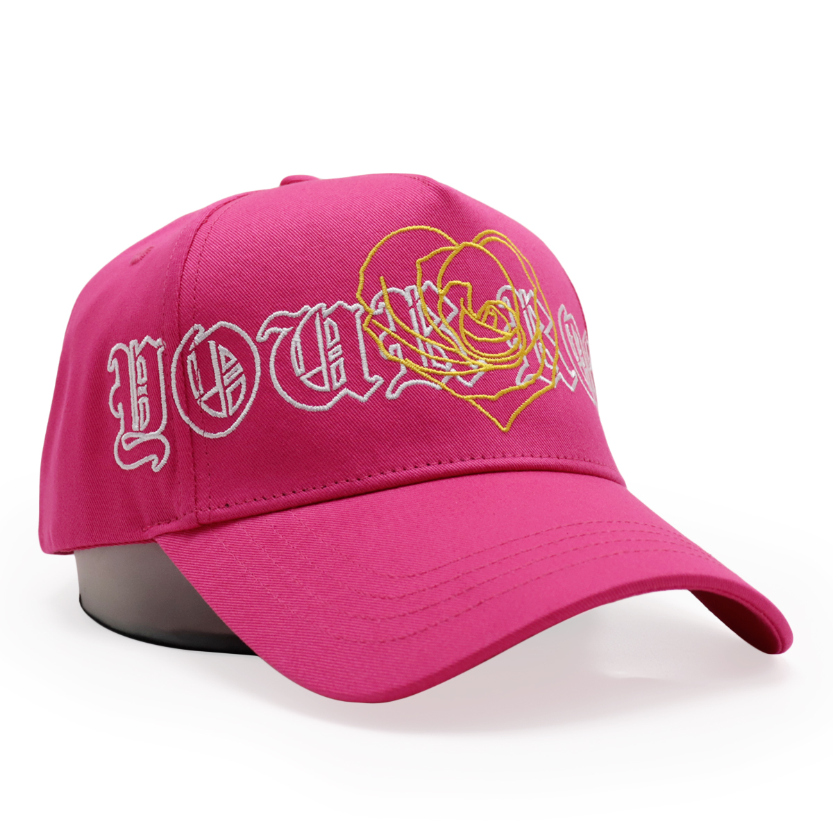 Embroidered Pink Rose Baseball Cap - Bold Gothic Style Hat