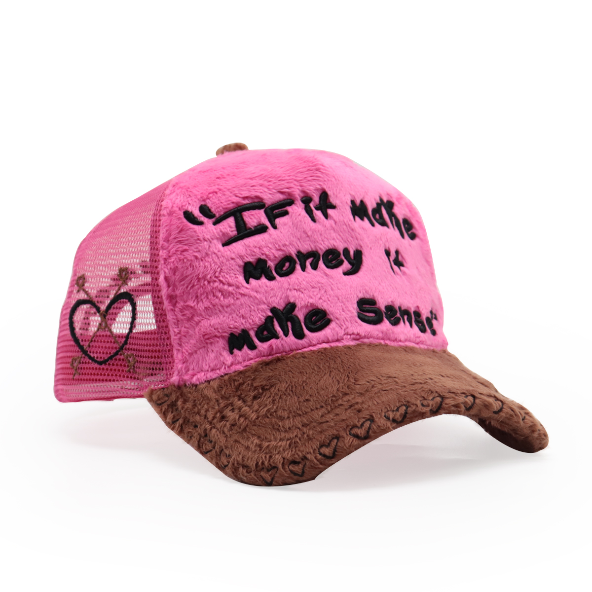 FITWELL Fuzzy Patchwork Trucker Hat – Embroidered Plush Mesh Baseball Cap
