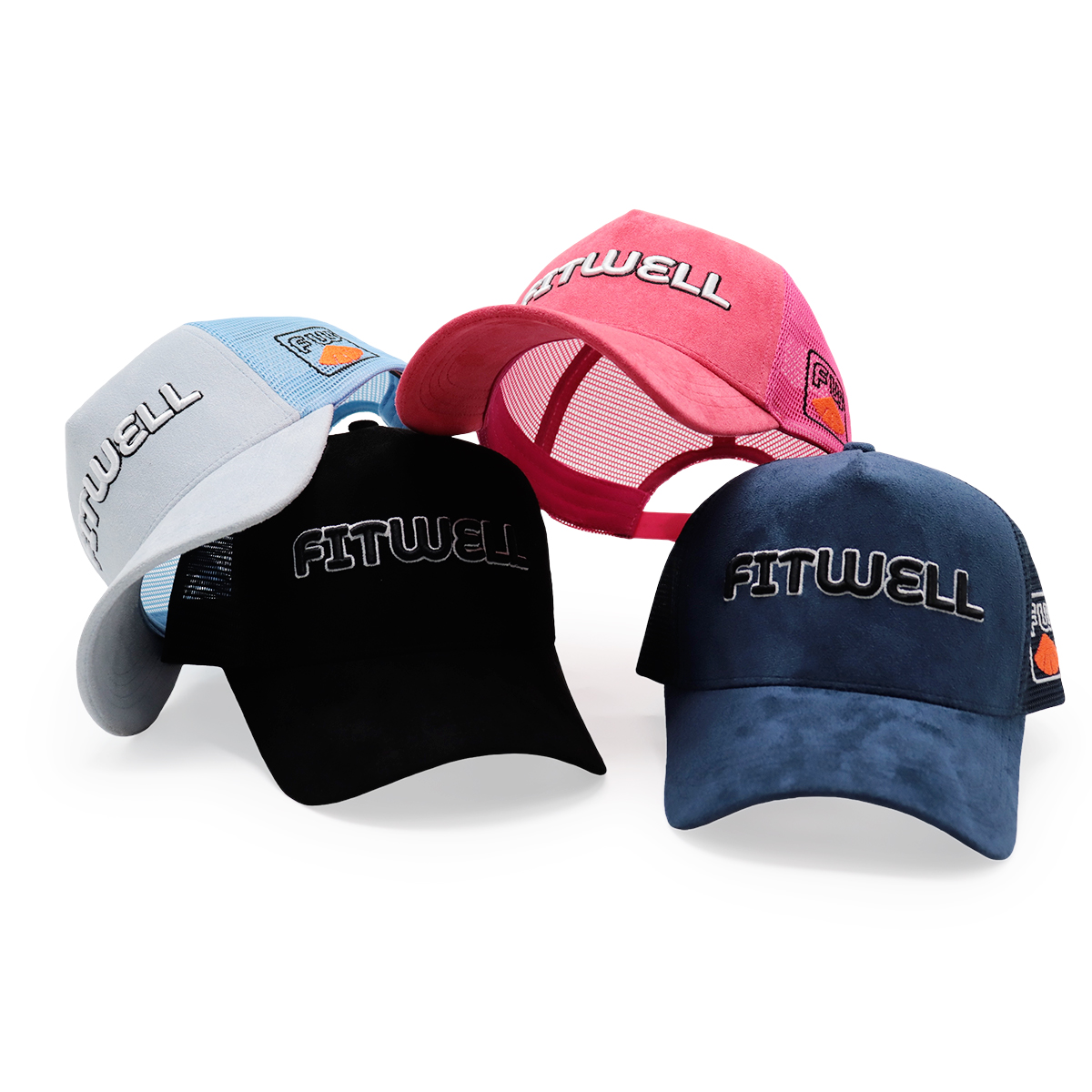 FITWELL 3D Embroidered Suede Mesh Trucker Cap – Multi-color Snapback Hat