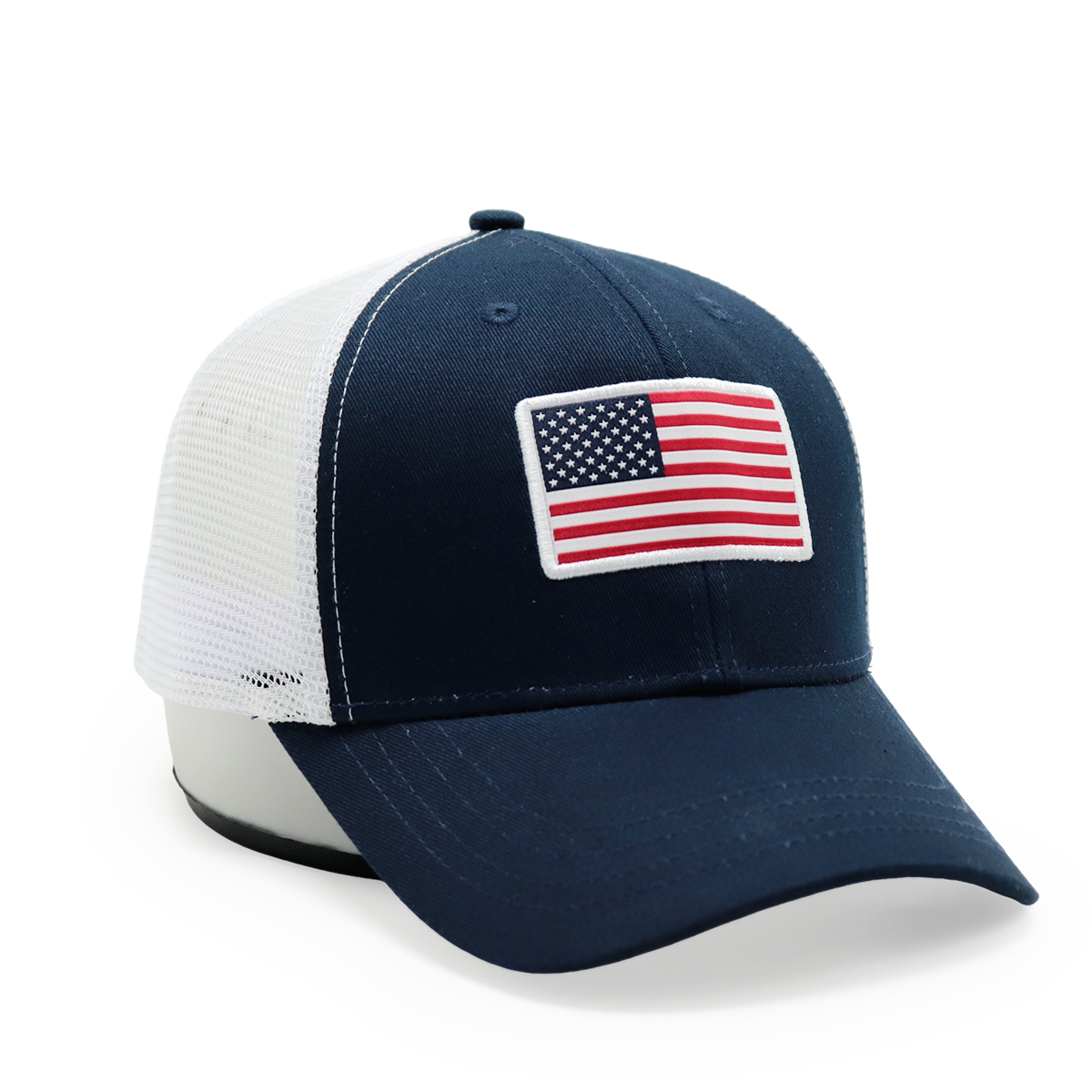 USA Flag Mesh Trucker Cap – Adjustable Classic Closure, American Flag Embroidered Hat (Red & Navy)