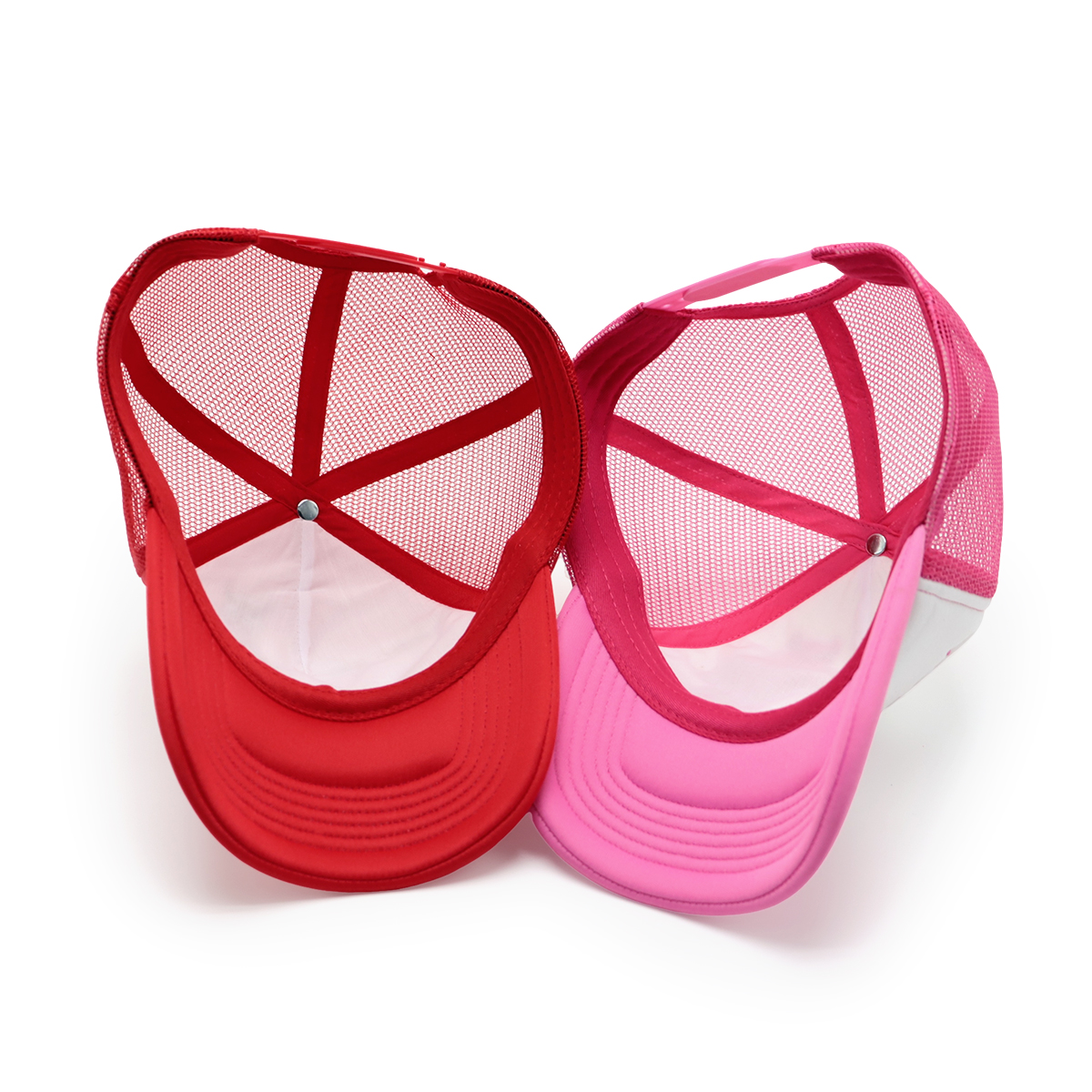 Custom Text Mesh Trucker Hat – Red or Pink/White Embroidered Personalized Baseball Cap