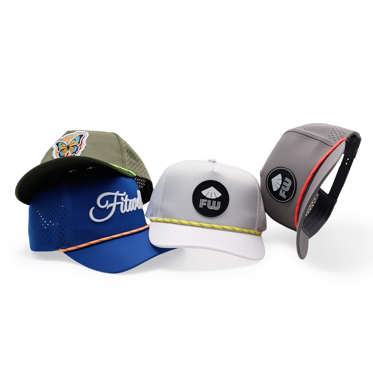 FITWELL Laser Perforated Trucker Hat Rope Accent Patch Mesh Snapback Baseball Cap