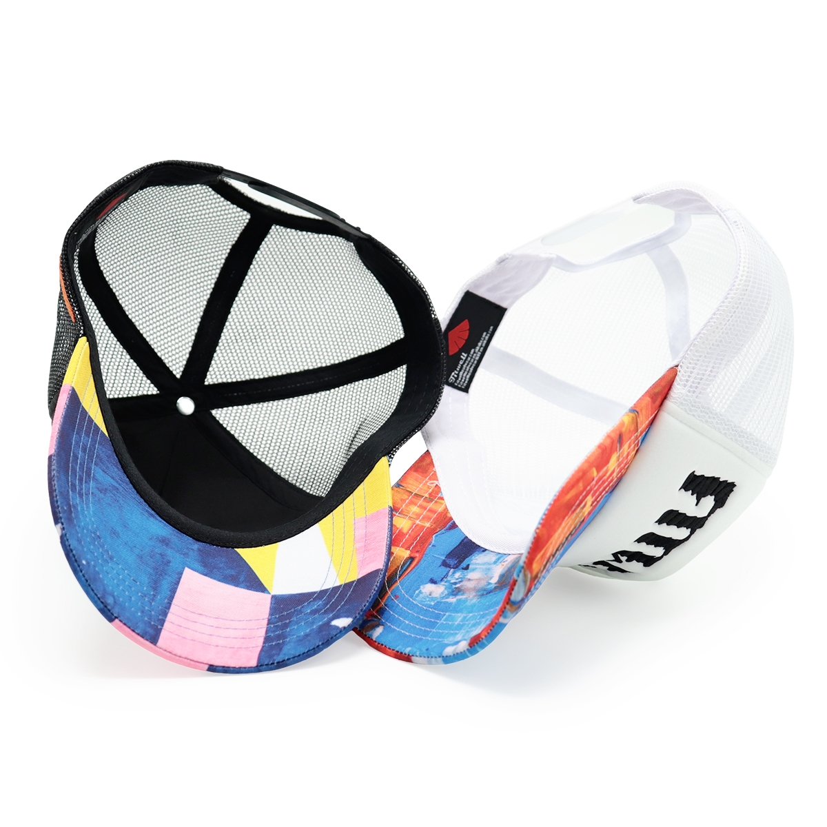 Fitwell Embroidered Logo Trucker Cap, Colorful Printed Brim Foam Mesh Hat, Trendy Snapback