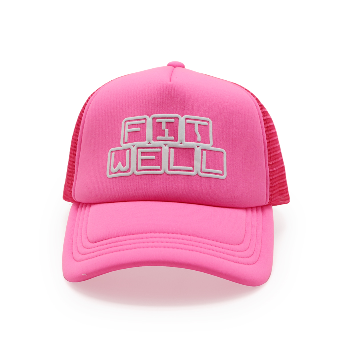 Fitwell Neon Puff Print Trucker Cap, 3D Logo Mesh Hat, Trendy Sports Adjustable Snapback