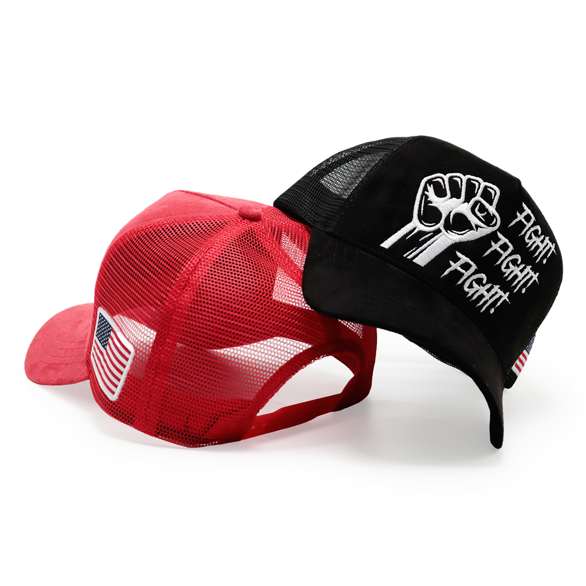 Fitwell Velvet Flat Embroidery Trucker Cap, American Street Style Mesh Hat, Fight Letter Design
