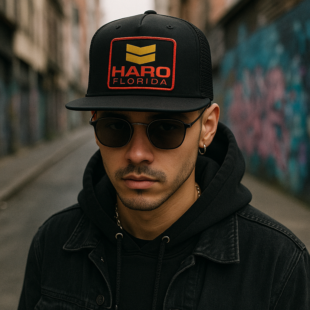 HARO FLORIDA Flat Brim Mesh Trucker Hat – Unisex Adjustable Snapback Cap
