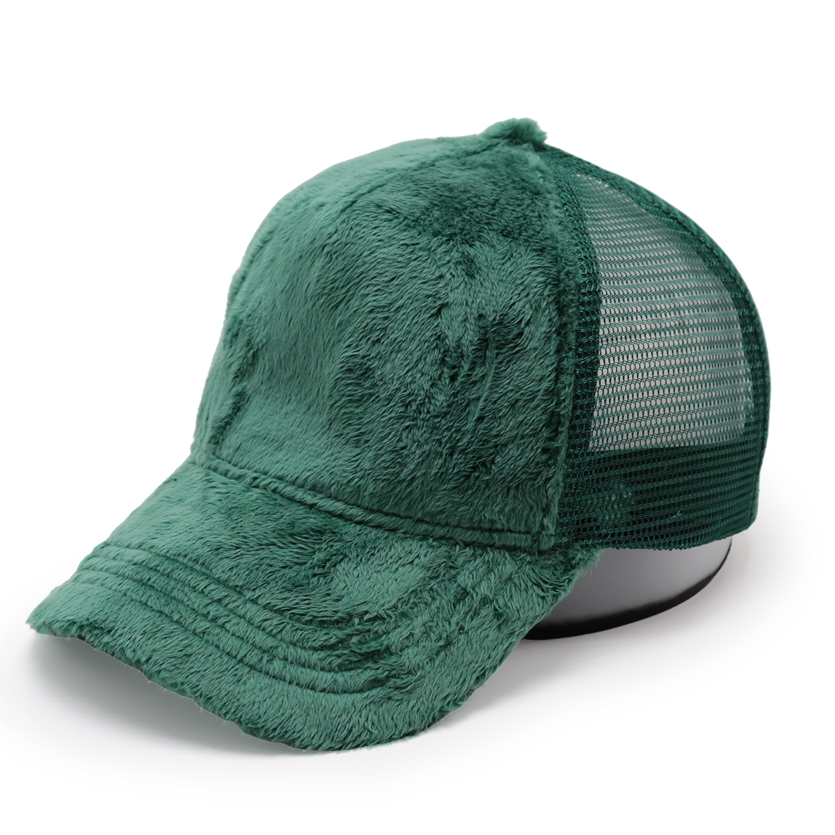 Solid Color Plush Trucker Cap – Soft Faux Fur Mesh Adjustable Hat