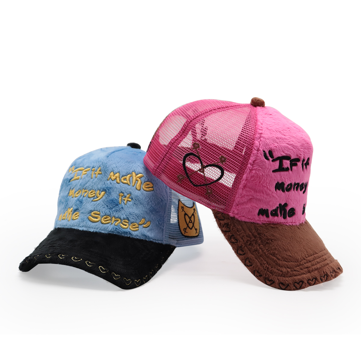 FITWELL Fuzzy Patchwork Trucker Hat – Embroidered Plush Mesh Baseball Cap