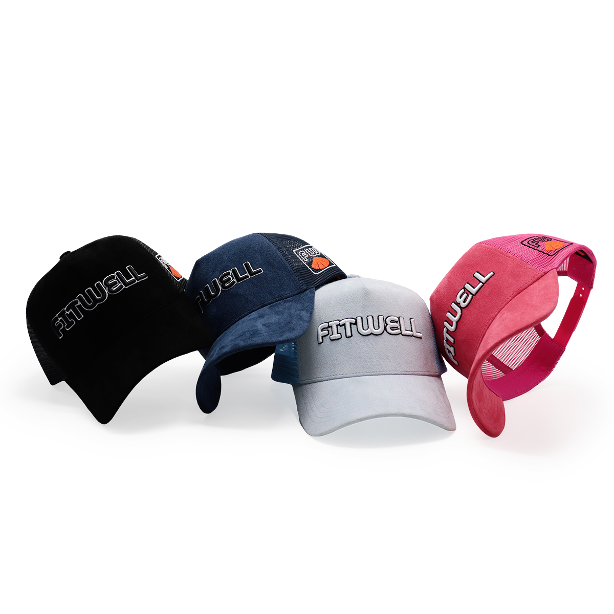 FITWELL 3D Embroidered Suede Mesh Trucker Cap – Multi-color Snapback Hat