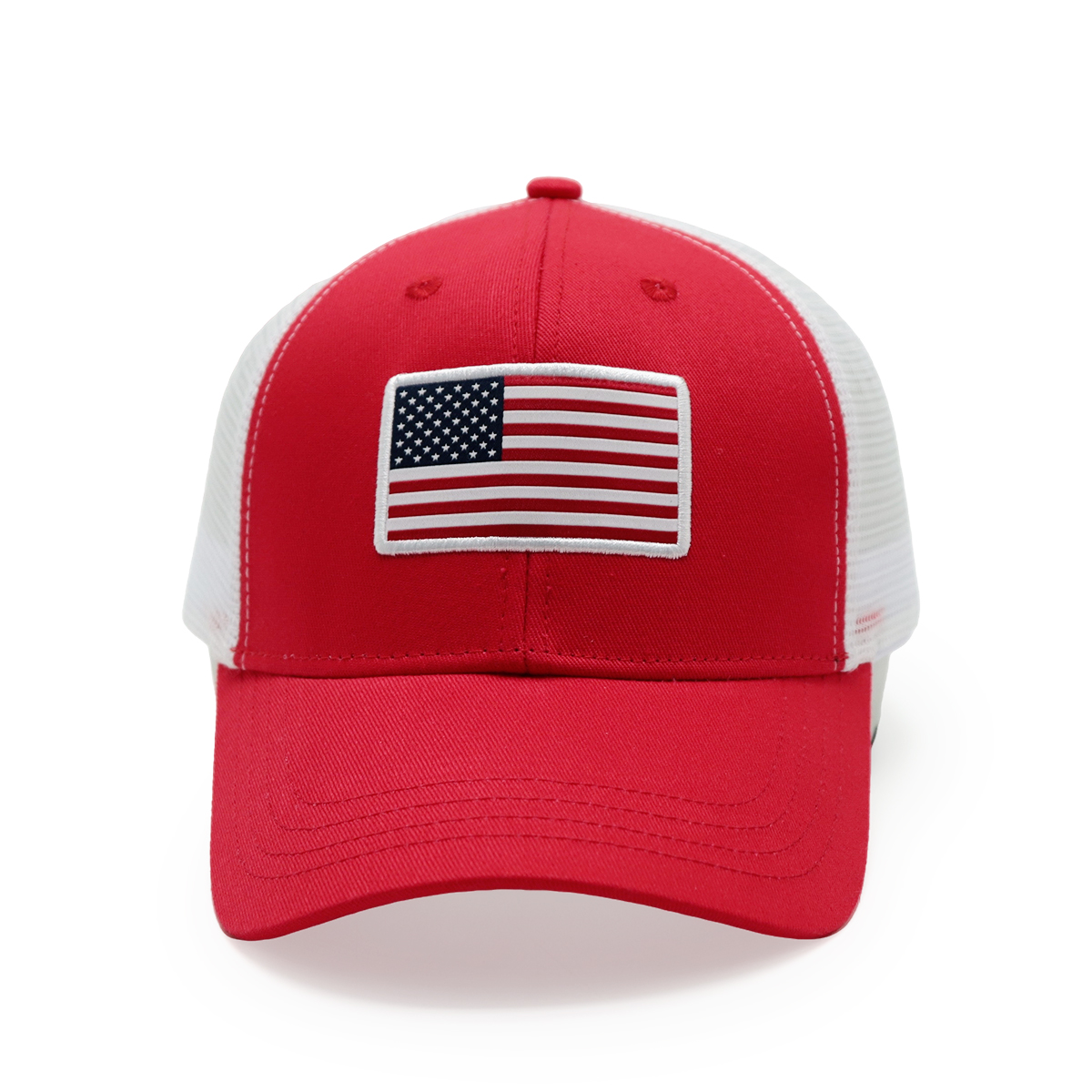 USA Flag Mesh Trucker Cap – Adjustable Classic Closure, American Flag Embroidered Hat (Red & Navy)